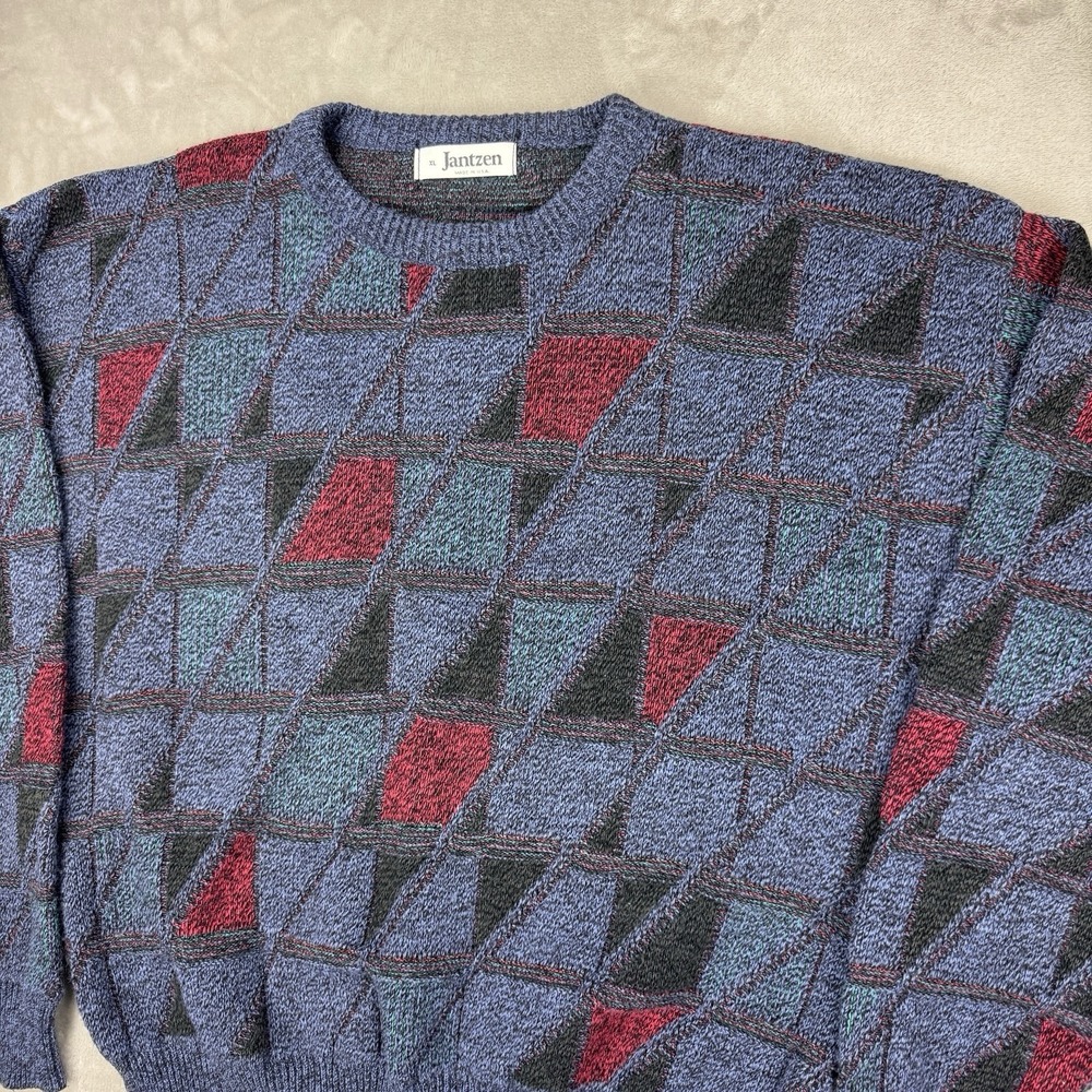 Vintage 90s Jantzen Abstract Print Knit 3D Chunky Sweatshirt Grandpacore Size XL